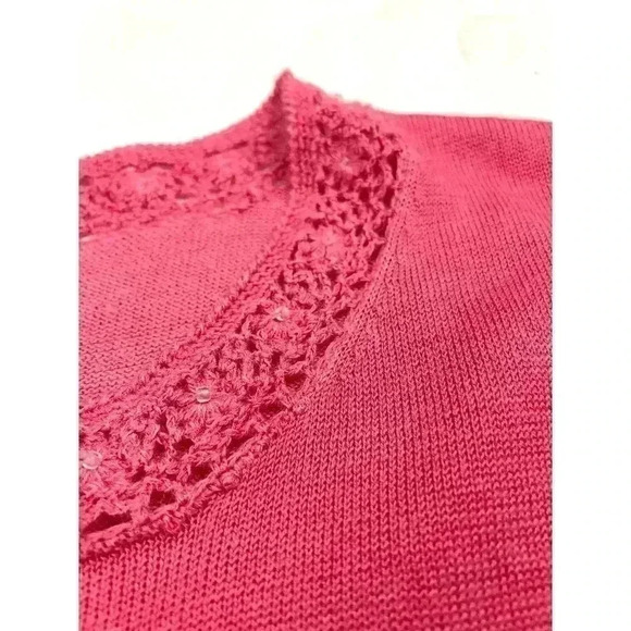 Sag Harbour Women's Coral Soft Sweater Top Medium Short Sleeve Crocheted Trim - Picture 6 of 11